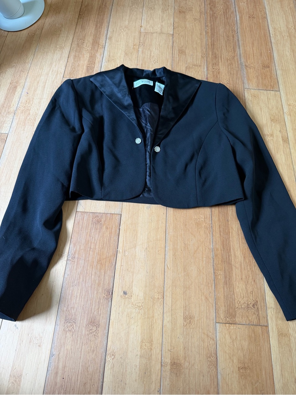 Ann Taylor Petite Cropped Tuxedo Blazer Jacket with Rhinestone Buttons